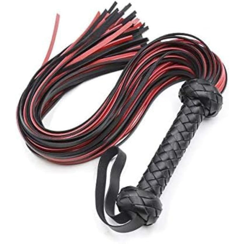 Black and Red Tassel Whips for Couples - BDSM Flogger with Braided Handle