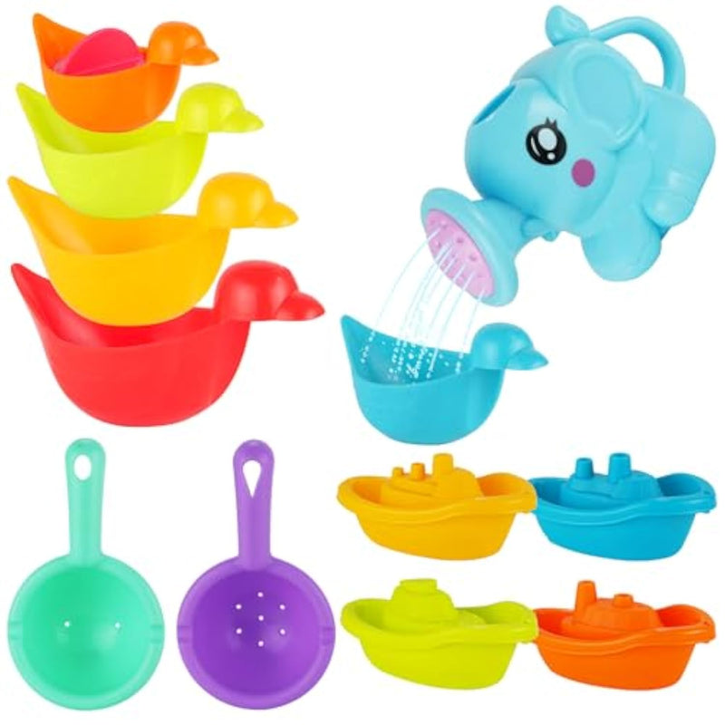Baby Bath Toys For Kids,12 Pcs Mold Free Bath Toys For Toddlers With Floating Boats,Watering Can,Floating Ducks & Bath Spoons, Bathtub Water Pool Toys For Babies And Toddlers