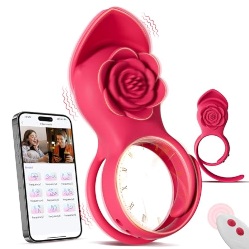 Vibrating Cock Ring Sex Toys - Adjustable Penis Ring With Rose Clitoral Stimulator Couples Vibrator, 9 Vibration Modes Adult Toys For Men Women, Rose Sex Toy Vibrators For Anal Nipple