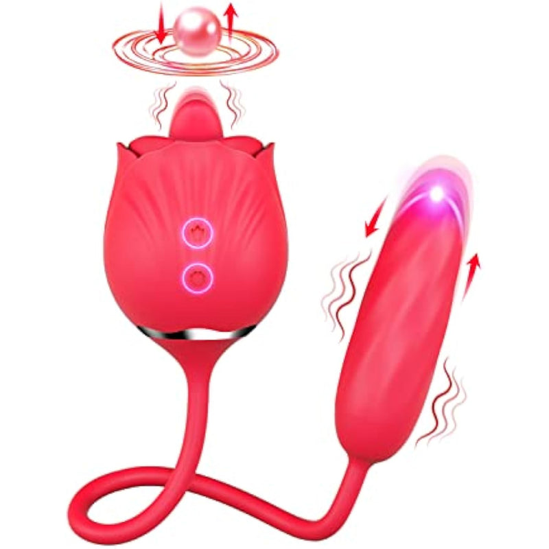 Rose Sex Stimulator For Women,4 In1 Sex Toys,Vibrator Dildo With 9 Tapping & 9 Thrusting,Tongue Licking Anal Adult Women Sex Toy For Clit Nipple Licker G Spot Stimulation For Couples (Red)