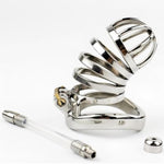 Male Chastity Device Chastity Cage With Silicone Catheter Sex Toys Metal Cock Cage With Concealed Lock For Men'S Penis Bondage Breathable Curved Stainless Steel Penis Cage (1.77In)