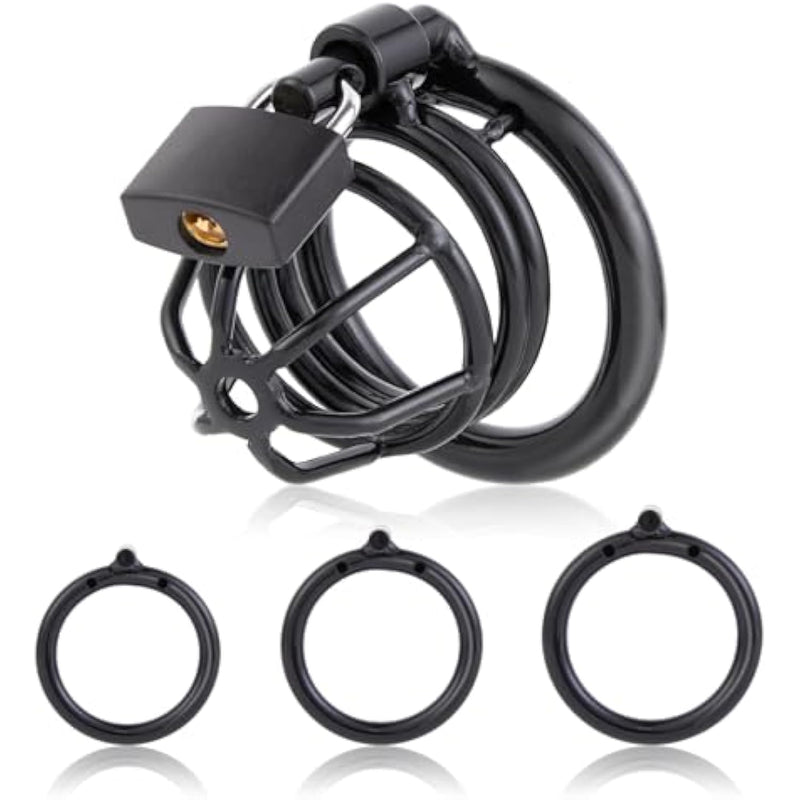 Male Cock Cage Chastity Device - Iron Chastity Cock Cage Device With 3 Active Sizes Rings Adult Sex Toy For Men Penis Exercise | 2 Keys And Invisible Lock Included | Extra-Small Size (Black)