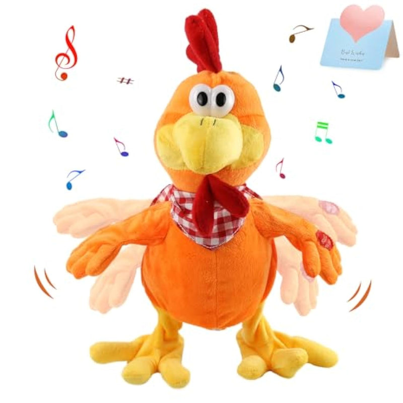 15" Electronic Squawking Chicken Toy, Easter Chicken Stuffed Animal Interactive Musical Walking Singing Waving Rooster Plush Toy With Bib Present For Kids Boys Girls Easter Thanksgiving Day