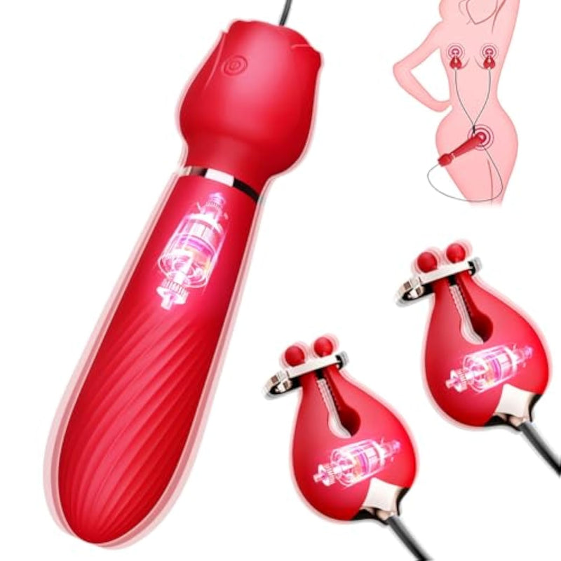 Clitoral Vibrator With Nipple Clamps Bdsm Adult Sex Toy For Women Silicone G-Spot Vibrator With 10 Vibration Modes For Female Nipple And Clitoral Stimulation