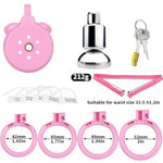 Pink Male Flat Sissy Chastity Device Sex Toy Set Whit 4 Rings & Belt, Inverted Negative Chastity Devices Locked Small Cock Cage Adult Penis Sm Bondage Sex Toys For Gay Men Professionals