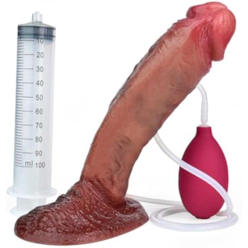 Squirting Realistic Dildo Feels Like Skin, 8.5 Inch Big Lifelike Soft Silicone Dildo With Suction Cup Fake Penis For Anal Play, Ejaculating Thick Flesh Dildo Adult Sex Toys For Women