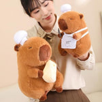 Capybara Plush With Cooking Chef Hat Holding Cheese 9.8 Inch Cute Capibara Stuffed Animal Ultra Soft Plushies Toys Kawaii Gifts For Kids Brown