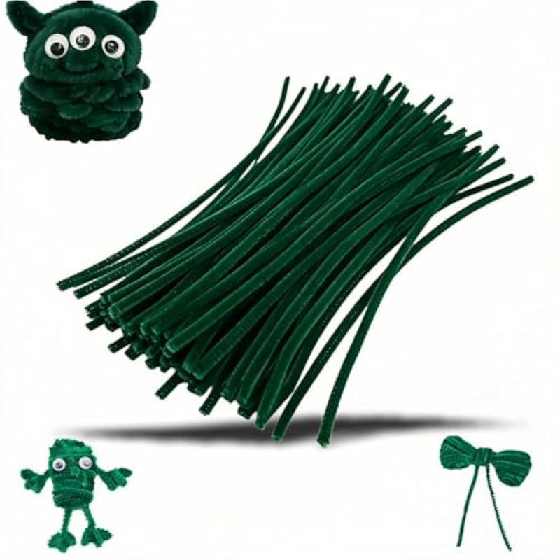 Dark Green Chenille Stems for DIY Crafts and Decorations, 100 Pieces, 6mm x 12 Inch