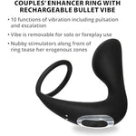Rechargeable Couples Enhancer Ring With 10 Function Vibration, Dual Support & Stimulation For Him And Her, Waterproof, Rechargeable, Removable Bullet Vibe, Sex Toys For Men & Women