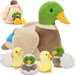6Pcs Plush Duck Toys Duck Stuffed Animals Bulk Large Stuffed Mallard Mom With 4 Ducklings & Eggs Inside - Farm Animals Party Favors Baby Shower Decorations Christmas Birthday Gifts