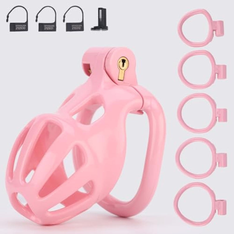 Male Chastity Cage, Lightweight Chastity Device With 5 Sizes Rings And Invisible Lock For Man Penis Exercise Bondage Gear & Accessories Adult Sex Toys (Tight Size-Pink)