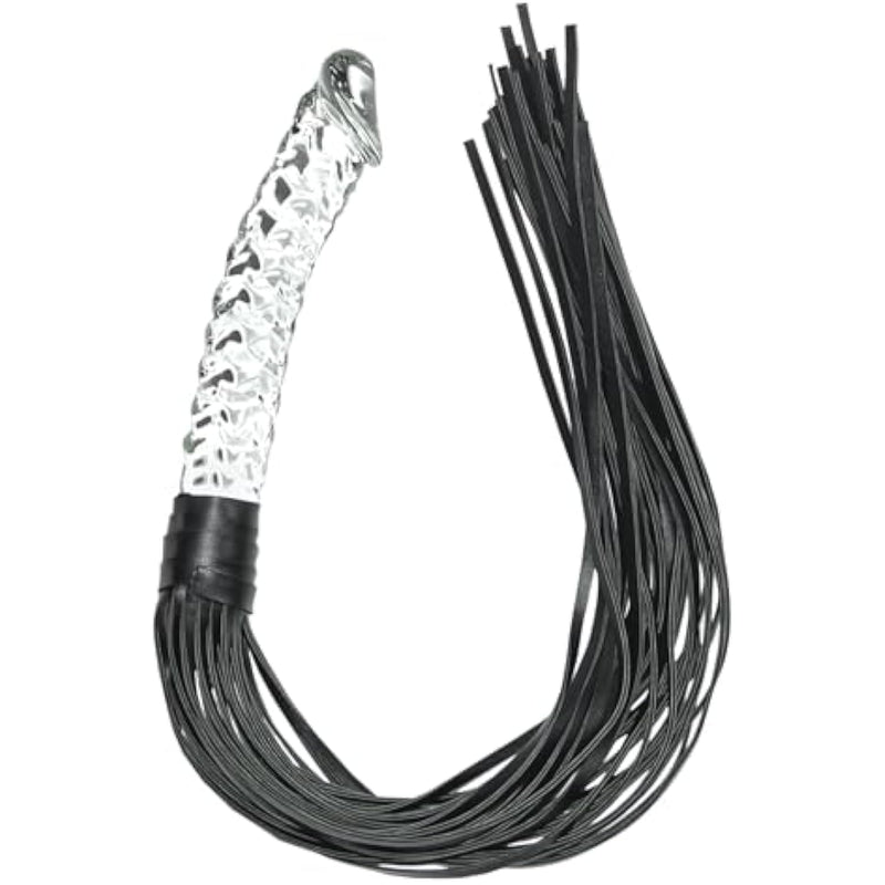 Realistic Glass Dildo With Sex Whip Sex Toys Sm Leather Crystal Dildo Sex Flogger Transparent Crystal Penis Bondaged Whip For Men Women Role Play Fun Whip Anal Dildo Glass Anal Butt Plug
