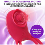 Vibrating Cock Ring With Rose Clitoral Stimulator–Premium Penis Ring Vibrator For Couples, Dual Rings For Enhanced Erection & Pleasure, Adult Sex Toys For Couples With Multiple Vibrations For Intimacy