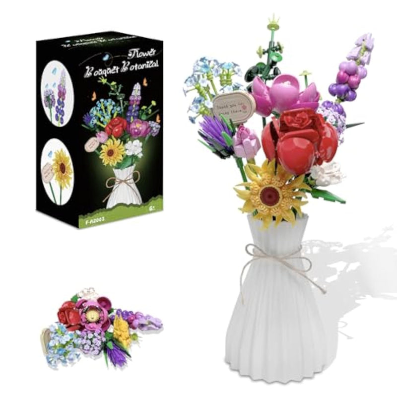 Flower Bouquet Building Toys For Kids,Botanical Collection With 10 Unique Blooms, Diy Artificial Flowers Building Blocks Set For Home & Office Décor,Ages 6+