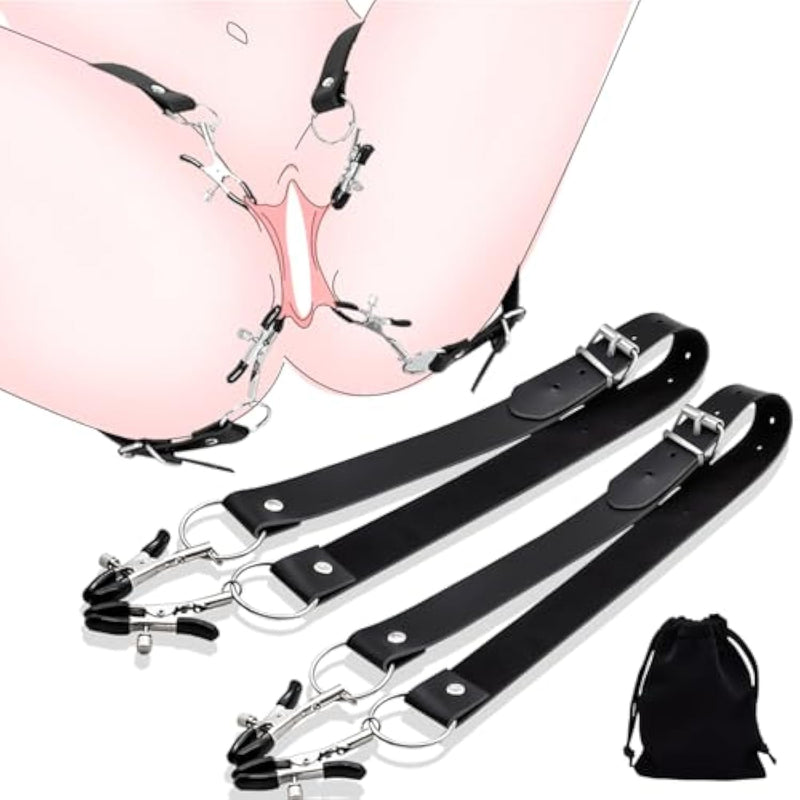 Sex Bondage Bdsm Kit Restraints?Adjustable Labia Spreader Straps With Clamps, Pussy Clamp Nipple Clips Clitoris Clamp Breast Flirting Stimulation, Sm Games Sex Toys For Men Women And Couples