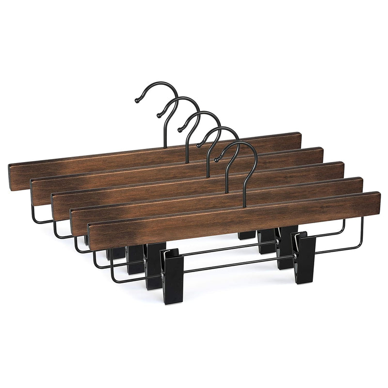 Pants Hangers, Wooden Skirt Hangers With Adjustable Metal Clips, Premium Retro F