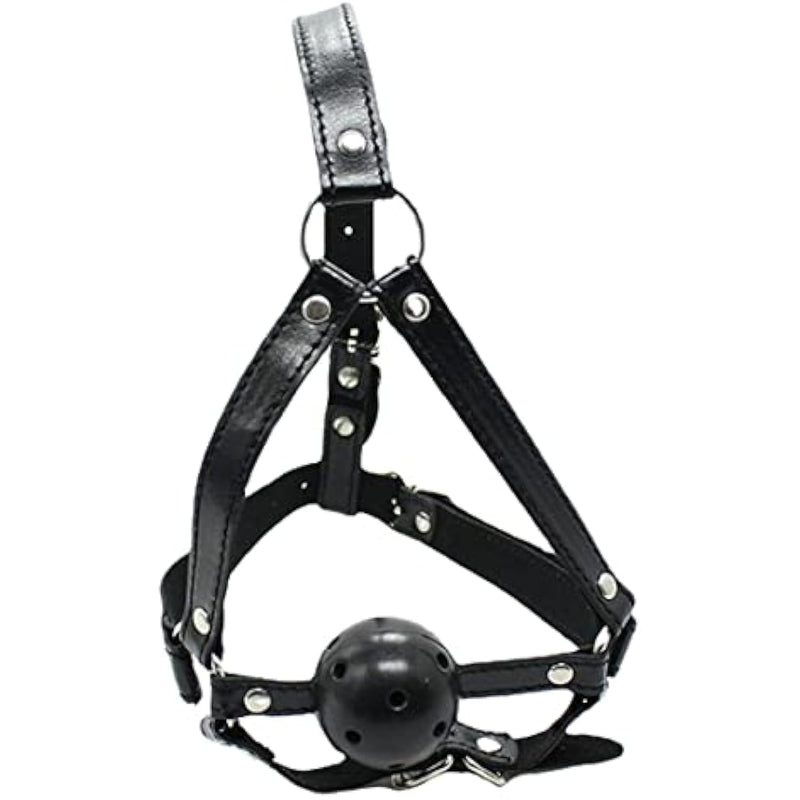 Leather Bondage With 1.77 Inch Mouth Gag Adjustable Head Harness Bdsm Fetish Slave Restraints For Men Women Couple(Black)