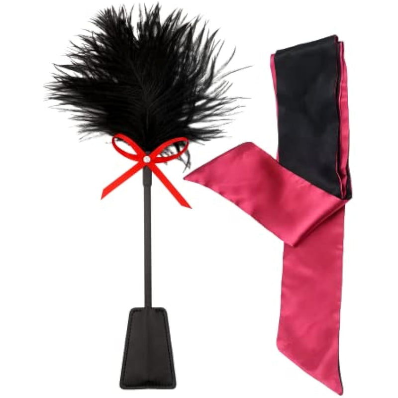 Blinfolds For Sex Play Spanking Feather Ticklers Teasers Bdsm Blindfold For Adults Couples Play Kit Fetish Bdsm Bondage Sex Whips Red Eye Mask 59"