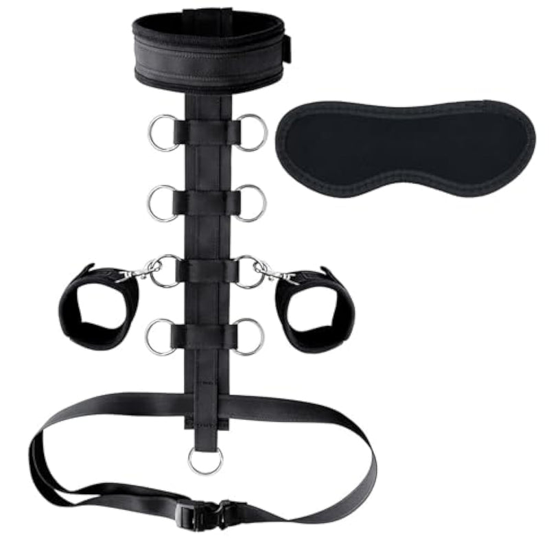 Luxury Bdsm Couples Flirting Restraint Set, Adjustable Bondage Back Cuffs From Neck To Wrist, Adult Sex Toys For Sm Games Play (Black-Buckle)