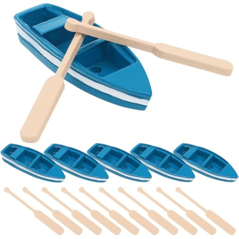 6 Pcs Mini Wooden Rowboat Ornaments with Oars, Nautical Home Decor