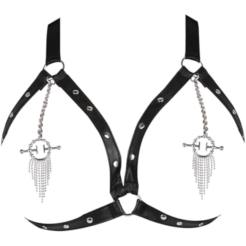 Bdsm Bondage Restraints Harness With Nipple Clamps, Bondage Gear & Accessories Metal Nipple Clips & Harness, Sex Restraints Tool For Sm Play Women Couple