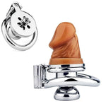 Flat Chastity Cage With Penis Dildo Small Inverted Adult Sissy Cock Cages Metal Chastity Lock Negative Sm Bondage Device Sex Toys For Men And Couple (401-Flesh Color-S-55Mm)