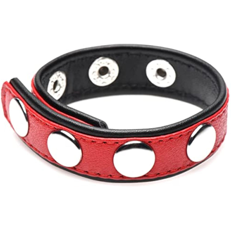 Strict Leather Cock Ring Black Studded Leather Speed Snap-On Ring For Men Or Couples, Harder Longer Erection Enhancer, Adjustable Cock Ring, Stay Hard Male Enhancement - Red