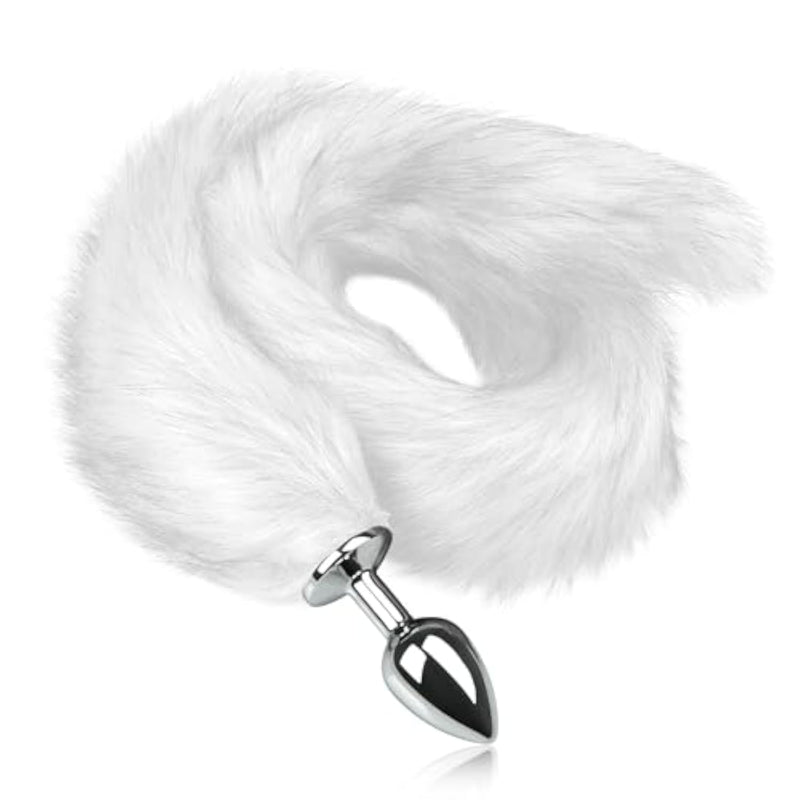 Super Long Metal Anal Butt Plug with Arctic Fox Tail for Cosplay and Adult Games