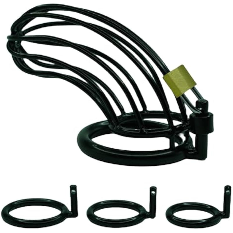 Male Cock Cage Chastity Device - Metal Chastity Locked Cage For Men With 3 Different Sizes Rings Adult Sex Toy For Men Penis Exercise Lock And 3 Keys Included | Black