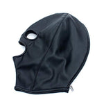 Black Leather Bondage Mask for Adults - Full Face Breathable Restraint Head Hood