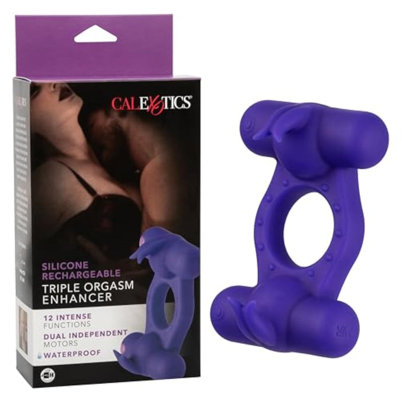 Silicone Rechargeable Triple Orgasm Enhancer Cock Ring Vibrator For Men - Se-1843-50-3