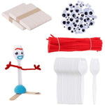 100 Pcs Forky Craft Kit with Sporks, Pipe Cleaners, Eyes & Popsicle Sticks