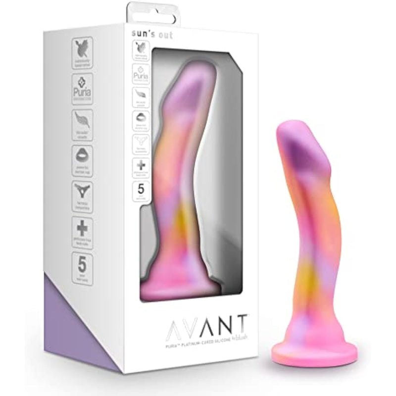 Adult Sex Toys - Avant Sun'S Out Platinum Cured Purio Silicone Dildo - 7.5 Inch Long - Ultrasilk Smooth Ridged Shaft Suction Cup Base Strap-On Compatible - Women, Men, Couples - Pink