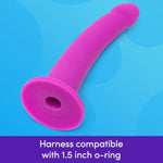 Curved Dildo - 7 Inch With Suction Cup - Flexible Anal Dildo For Men And Women - Harness Compatible Strap On - Smooth Silicone Massager Adult Sex Toy - Waterproof - Purple