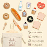 Wooden Bakery Toy Food Playset For Kids Kitchen, 22 Pcs Play Food Kitchen Toys For Toddler 3+, Play Kitchen Accessories With Shopping Bag, Cutting Food Toys Gift For Boys And Girls
