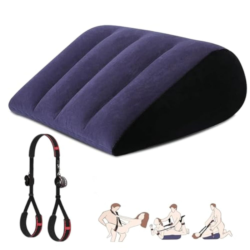 Sex Toys Adult Toys Pillow Position Cushion Triangle Inflatable Furniture, Sex Bondage Bdsm Kit, Bed Restraints Set With Handcuffs Neck To Thigh/Ankle For Sm Adult Couples Game Play