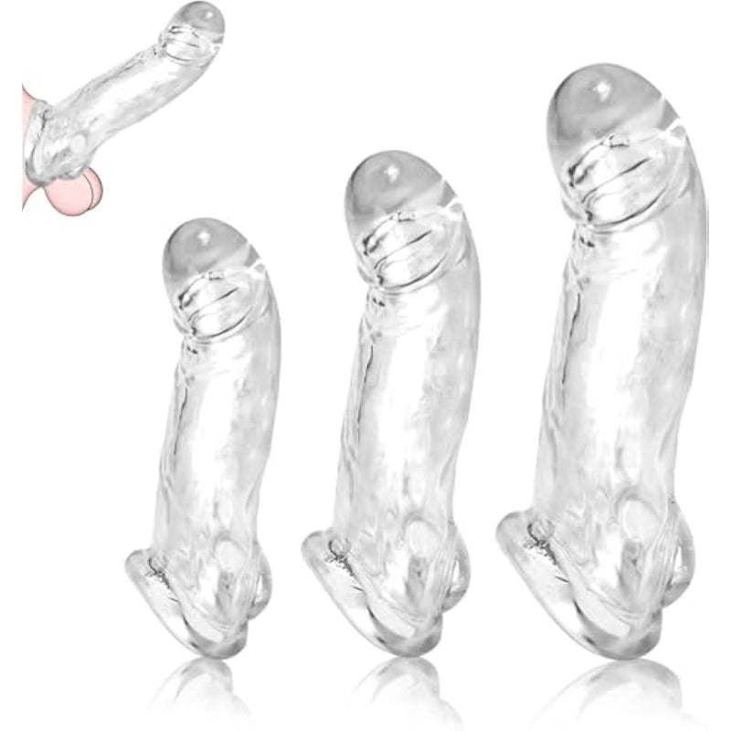 3 Sizes Reusable Penis Sleeve Penis Ring,Soft Clear Cock Sleeve Penis Extender Adult Sex Toys For Men Women,Odorless Penis Enlarger Male Sex Toys For Couples Pleasure