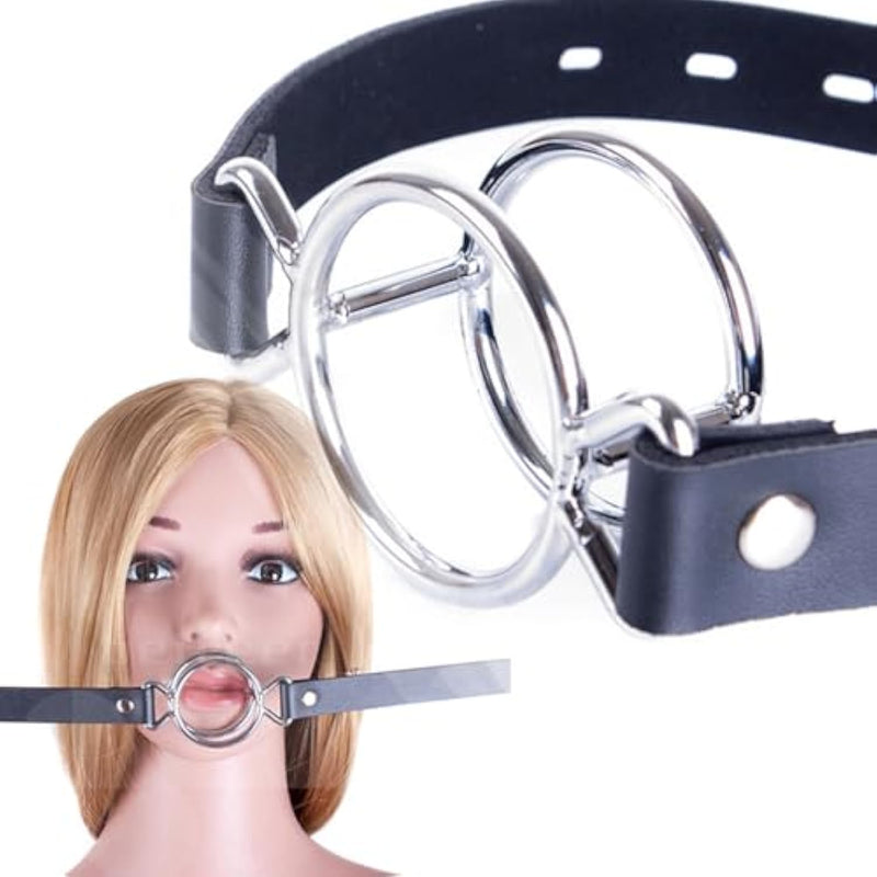 Deep Throat Mouth Open Gagmouth Gag Open Ring For Sex Fetish Bdsm Oral Sex Leather Strap Stainless Steel Dual Rings