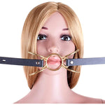 Metal Spider Ring Gag With Leather Head Slave Harness Restraint Mouth Gags Sex Toys For Couples (Gold)