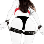 Bdsm Leather Restraints Kit Handcuffs And Thigh Cuffs Adjustable Black Wrist Leg Cuffs Fetish Harness Adult Sex Toys Bed Sex Restraints Set For Couples Woman Beginner Sm Game