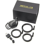 Steel Metal Male Cock Cage Male Chastity Device Locked Cage Sex Toy For Men (3 Rings) (Black)
