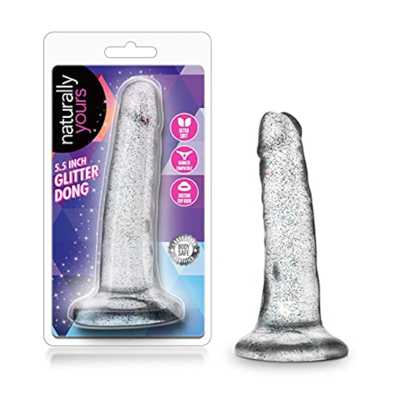 Blush Naturally Yours 5.5” Realistic Glitter Dildo, Sparkling Crystal-Like Cock - Suction Cup & Harness Compatible, Soft Tpe - Flexible Lifelike Penis For Hands-Free Solo Or Couples Play - (Clear)