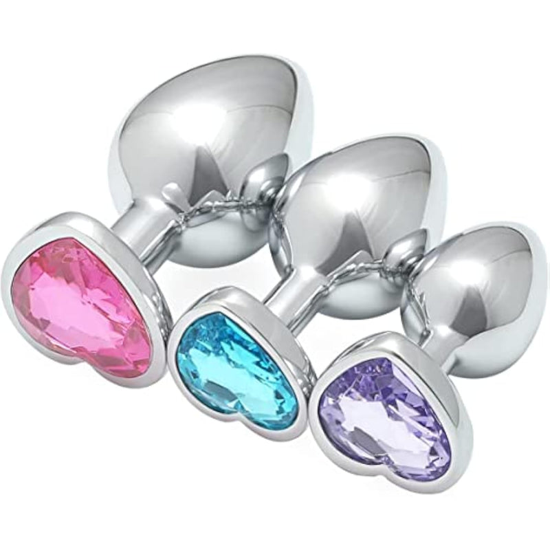 3 Pcs Luxury Jewelry Design Fetish Heart Metal Anal Butt Plug(Mixed-1)