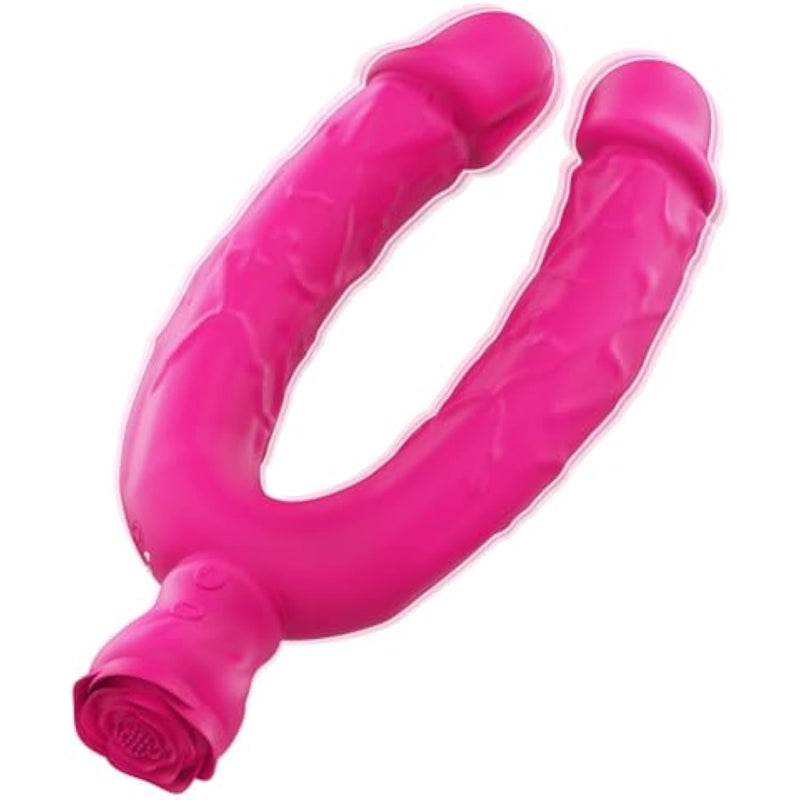 Vibrating Double Ended Dildo Silicone Bendable Realistic Penis Dual Penetration Vibrator With 10 Vibration Modes G-Spot Massage Vaginal Stimulation Anal Sex Toy For Women Lesbian Sex Toys
