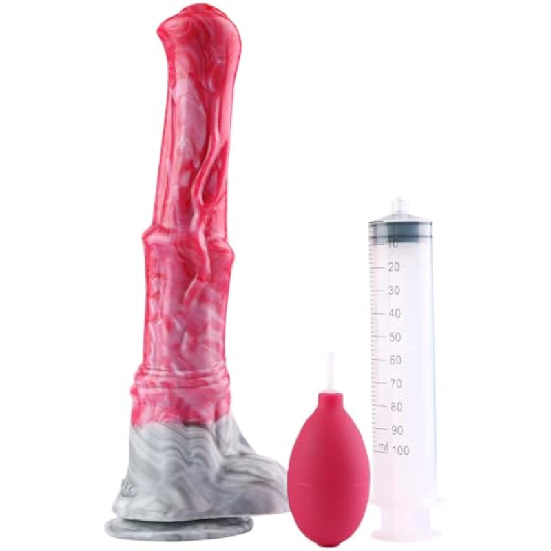 12 Inch Realistic Squirting Dildo Ejaculating, Lifelike Penis Knotted Large Horse Anal Dildo With Suction Cup Adult Sex Toy For Women - Red Grey