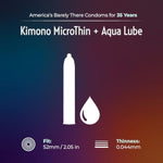 Kimono Microthin Plus Pack of 24 - Premium Lubricated Natural Latex Condoms, Ultra Thin with Extra Moisture and AquaLube, Vegan-Friendly, No Latex Odor - Enhanced Sensitivity