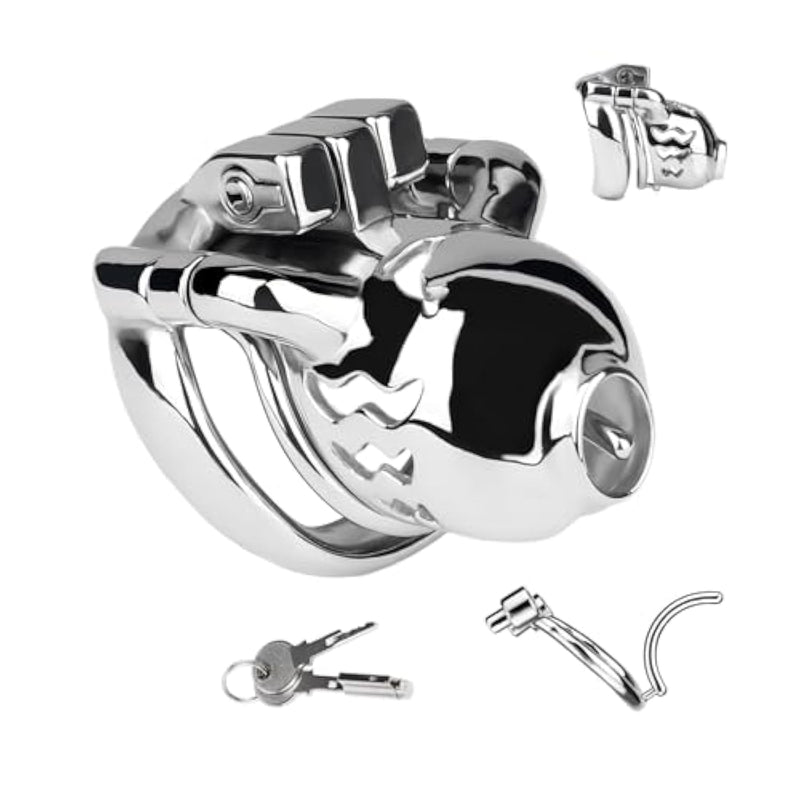 Male Chastity Cage With Pa Ring Sex Toys Cock Cage With Belt And Concealed Lock Hollow Out Breathable Fish Head Shaped Penis Cage Metal Chastity Device For Man Penis Bondage (1.77In,A)