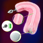 Sexy Fox Tail Anal Plug Sex Foreplay Glowing Adult Toys Fashion Role-Playing Alloy Anus Stopper Furry Pink Faux Fox Tail Couples Lover Flirting Libido Stimulation Toys (M)