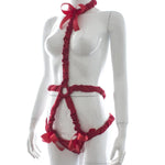 Sm Bondage Restraint Ribbon With Bow - Elastic Adult Arousal Gear For Women - Sensual Costumes & Accessories (Red)