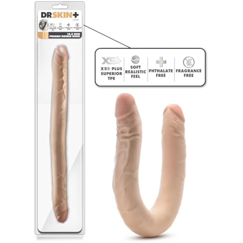 Dr. Skin Plus - 16.5 Inch Double Dong - Extra Long Double-Ended Dildo With A Realistic Posable Shaft - X5 Plus, Superior Tpe - 100% Body-Safe & Phthalate Free - Adult Sex Toy - Beige